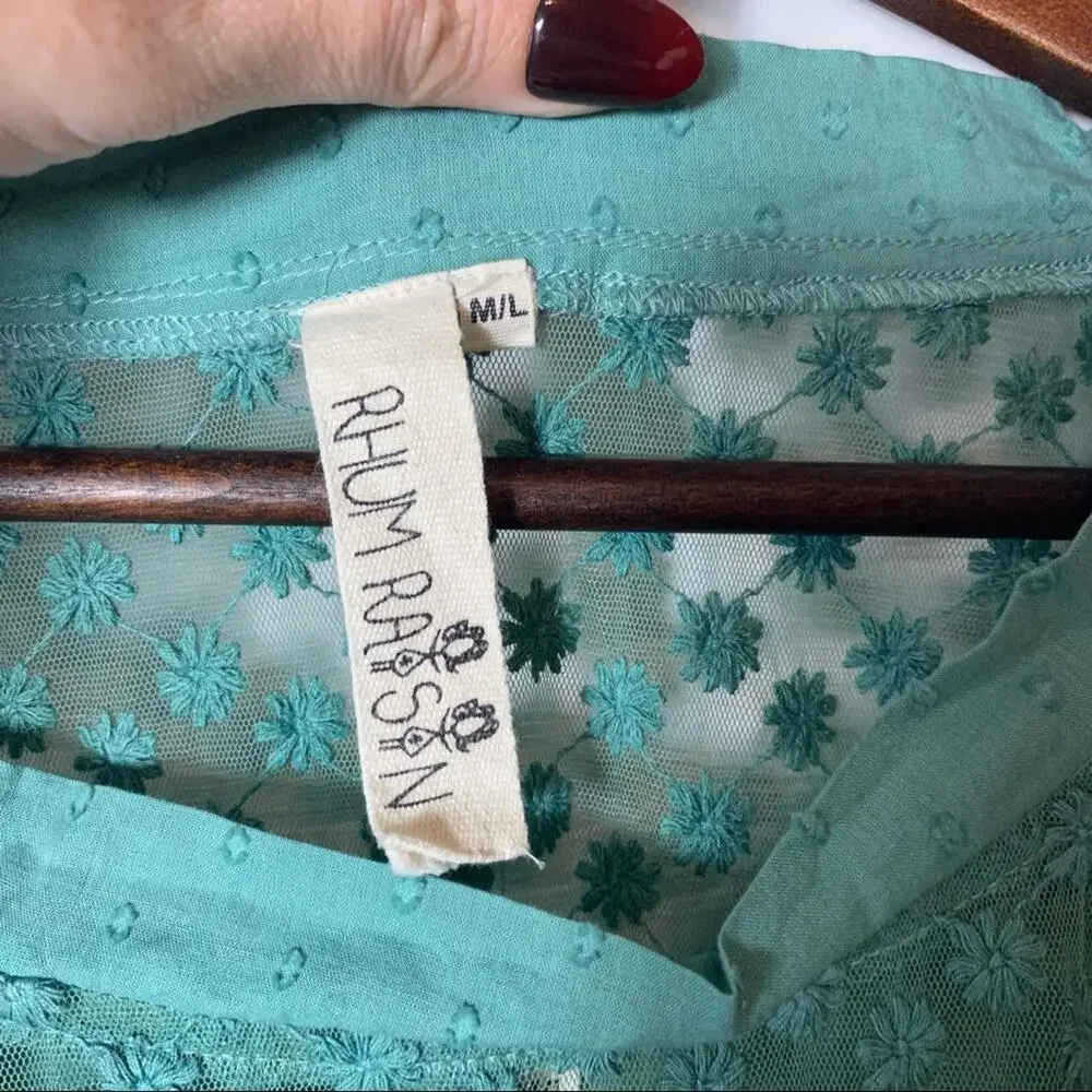 RHUM & RAISIN Teal Eyelet layer Tunic Boho Bohemian M/L - Picture 4 of 11